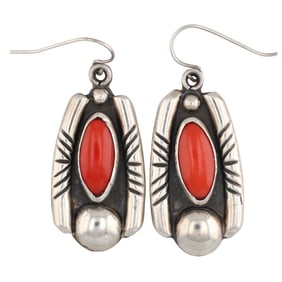 Vintage Navajo Sterling Coral Earrings 16.5g