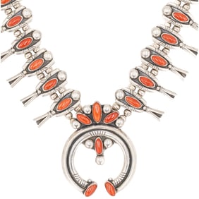 Vintage Navajo Sterling Coral Squash Blossom 327g