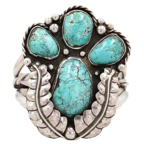 Signed Navajo Sterling Turquoise Cuff Bracelet 116g
