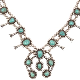 Vintage Navajo Sterling Turquoise Squash Blossom 242.5g
