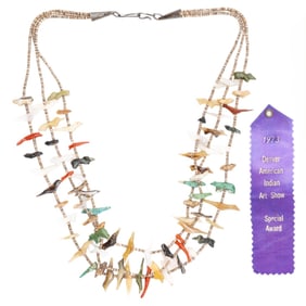1973 Award Winning Zuni Carved Fetish Heishi Necklace 61g