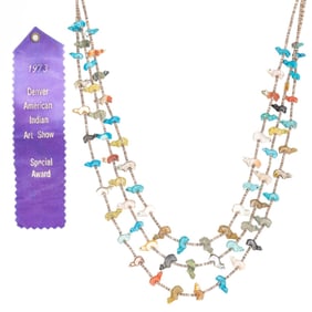 1973 Award Winning Zuni Carved Fetish Heishi Necklace 39g