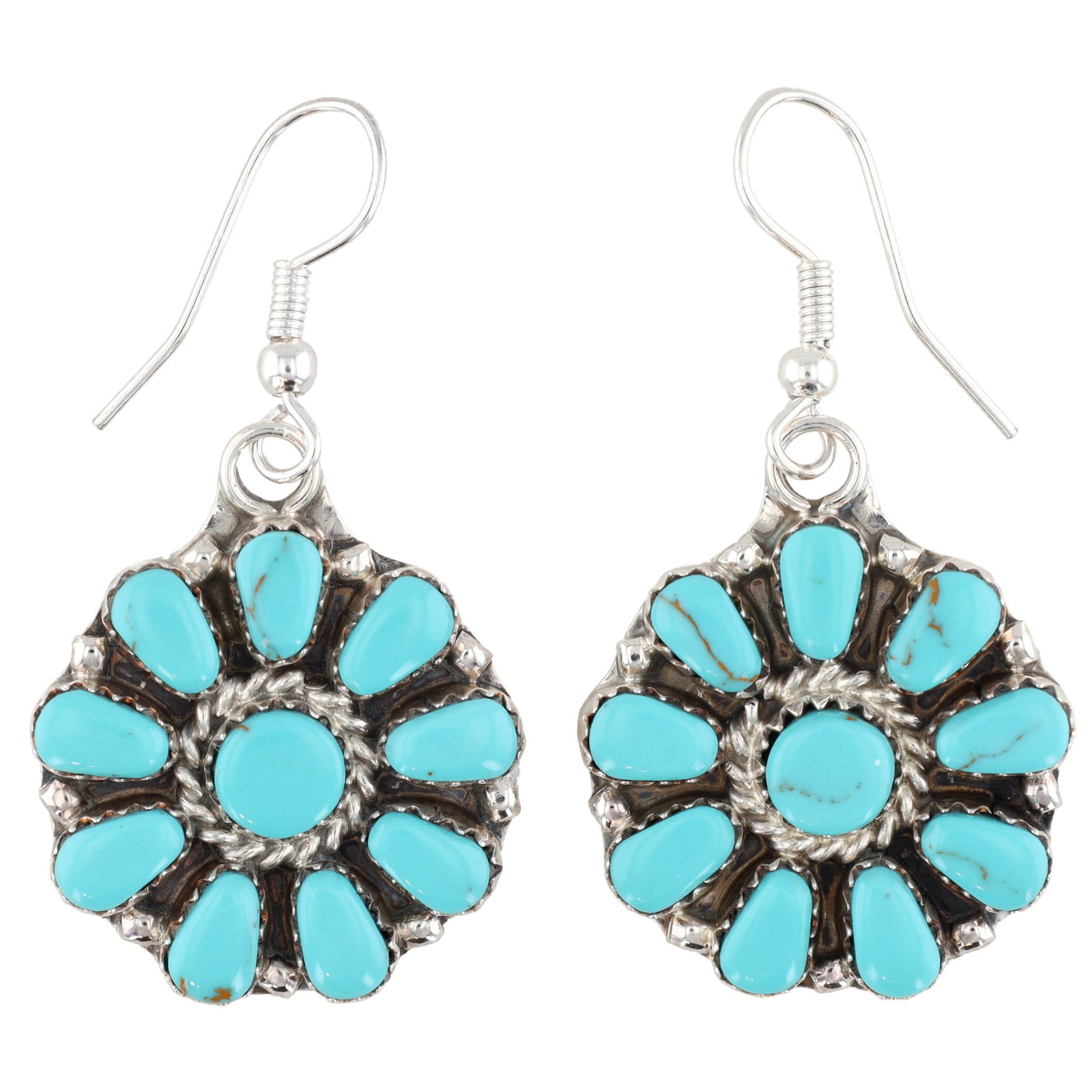 Juliana Benally Navajo Sterling Turquoise Earrings 9g: Juliana Benally Navajo Sterling Turquoise Earrings 9g