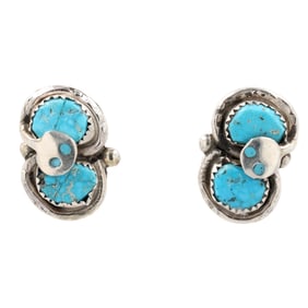 Effie Calavasa Zuni Sterling Turquoise Snake Earrings 5g