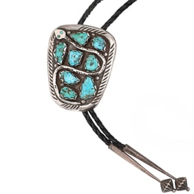 Effie Calavasa Zuni Sterling Turquoise Snake Bolo Tie 79g
