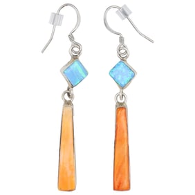 Victor Thompson Navajo Spiny Oyster Opal Sterling Earrings 6g