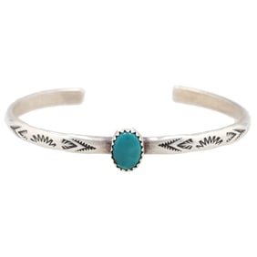 Signed DM Navajo Sterling Turquoise Cuff Bracelet 10g
