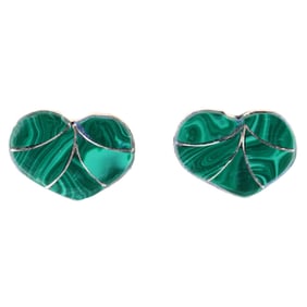 Karen Lalio Zuni Malachite Sterling Inlay Earrings 3g