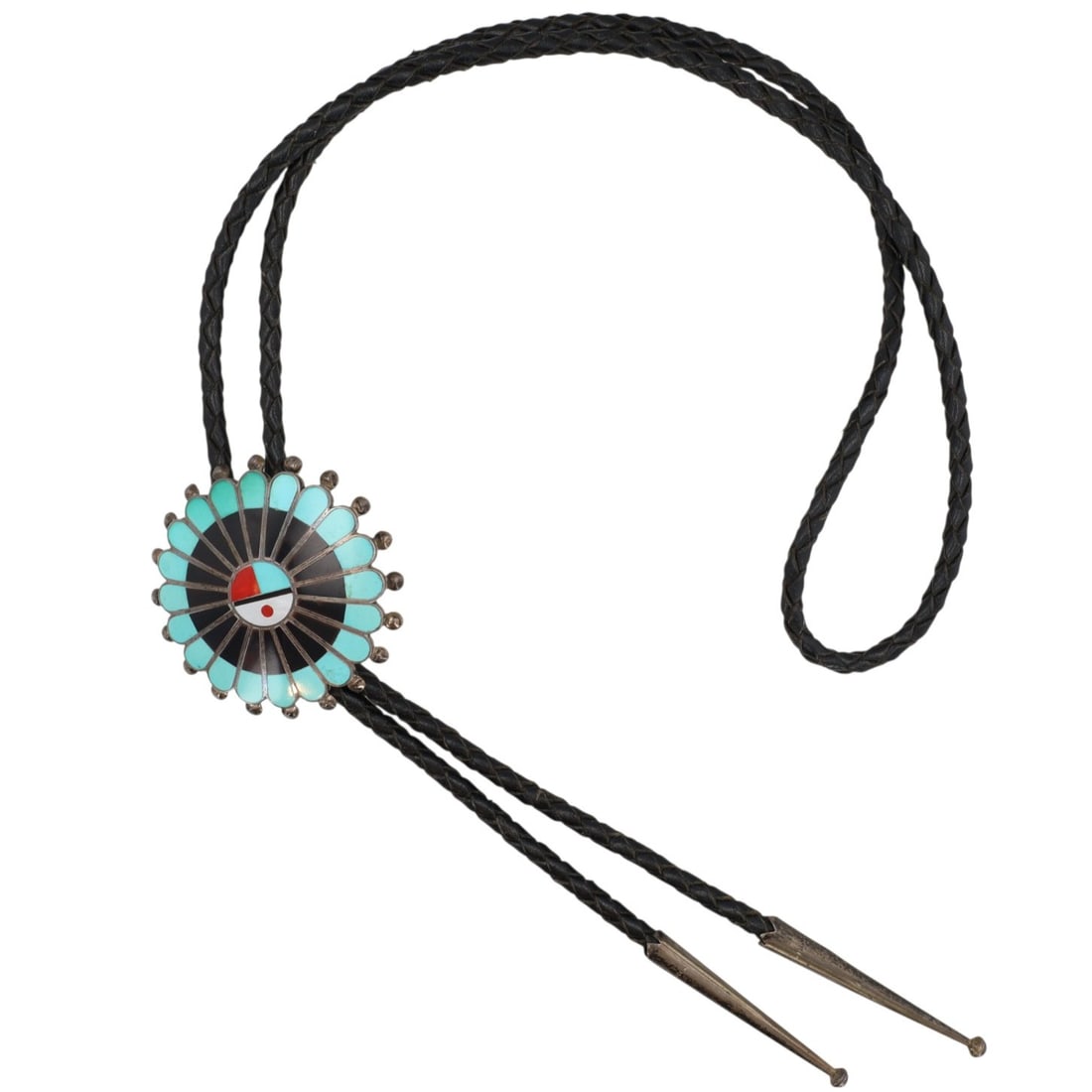Victoria Unkestine Zuni Sterling Sunface Inlay Bolo Tie 35g (1 of 6)