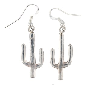 Tonya Yazzie Navajo Sandcast Sterling Cactus Earrings 2.5g
