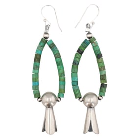 Corraine Smith Navajo Sterling Turquoise Squash Blossom Earrings 11g