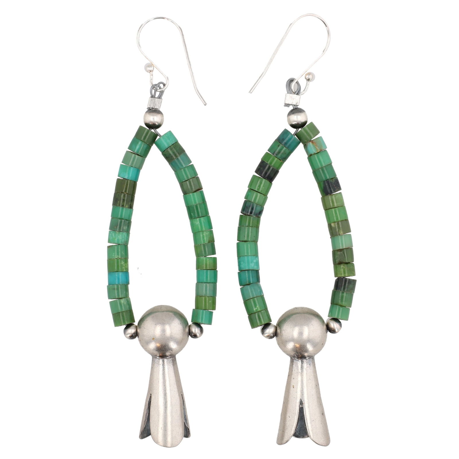 Corraine Smith Navajo Sterling Turquoise Squash Blossom Earrings 11g (1 of 4)