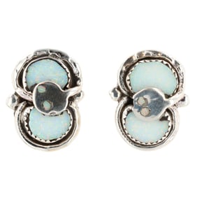 Effie Calavasa Zuni Sterling Opal Snake Earrings 5g