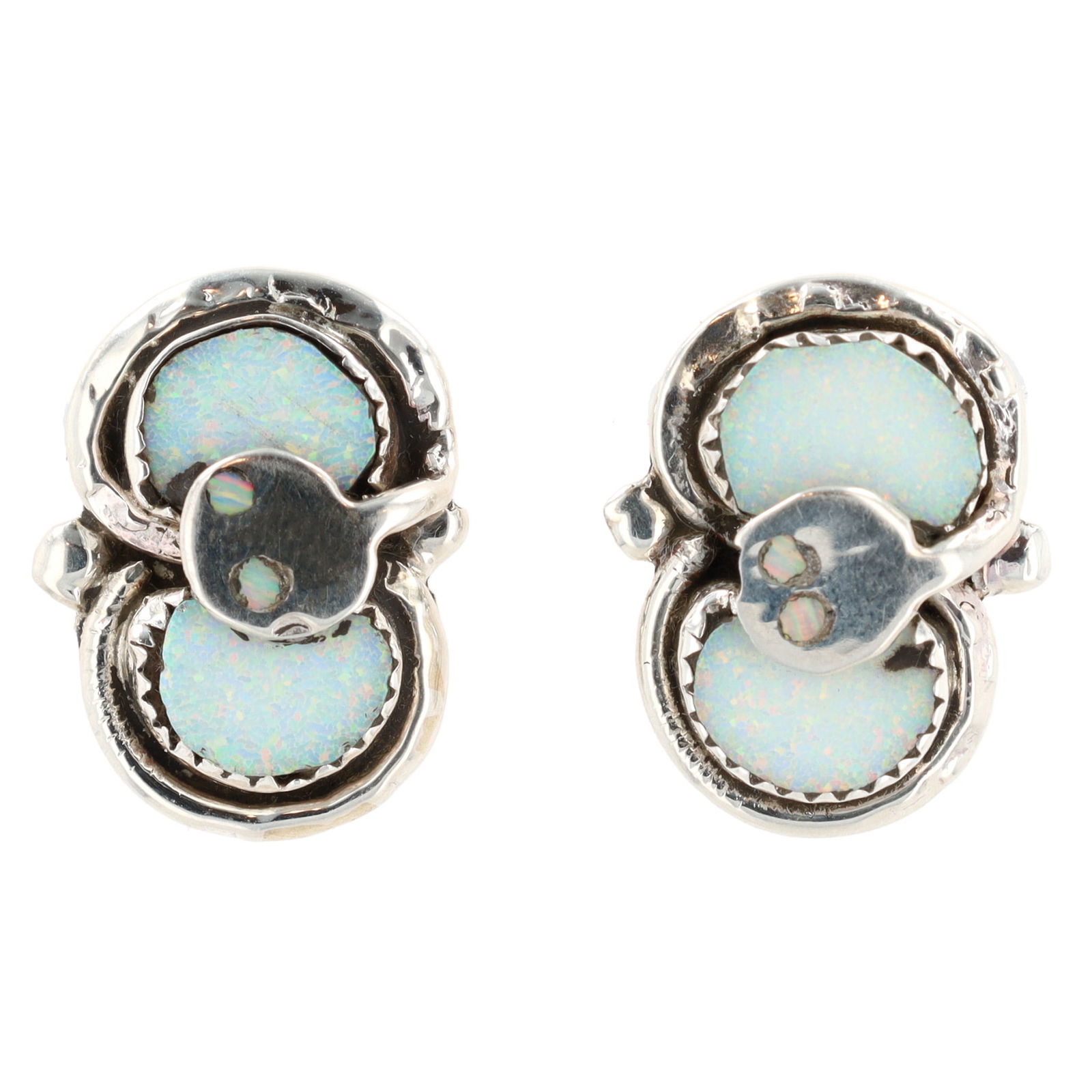 Effie Calavasa Zuni Sterling Opal Snake Earrings 5g (1 of 4)