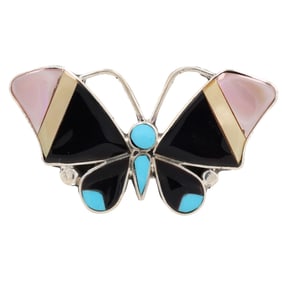 Angus Ahiyite Zuni Sterling Multi Stone Butterfly Inlay Ring Sz. 4, 9g