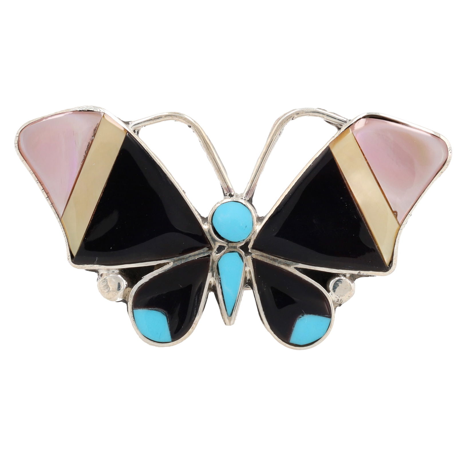 Angus Ahiyite Zuni Sterling Multi Stone Butterfly Inlay Ring Sz. 4, 9g (1 of 7)