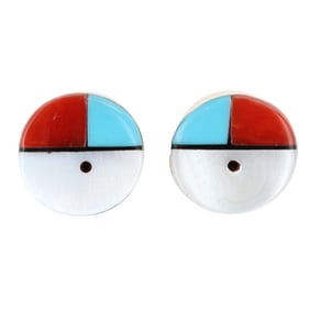 Janince Spencer Navajo Sterling Sunface Inlay Earrings 2g