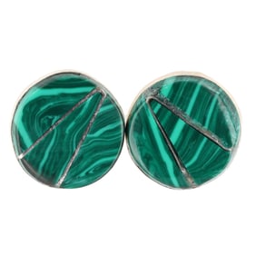 Karen Lalio Zuni Malachite Sterling Inlay Earrings 2g