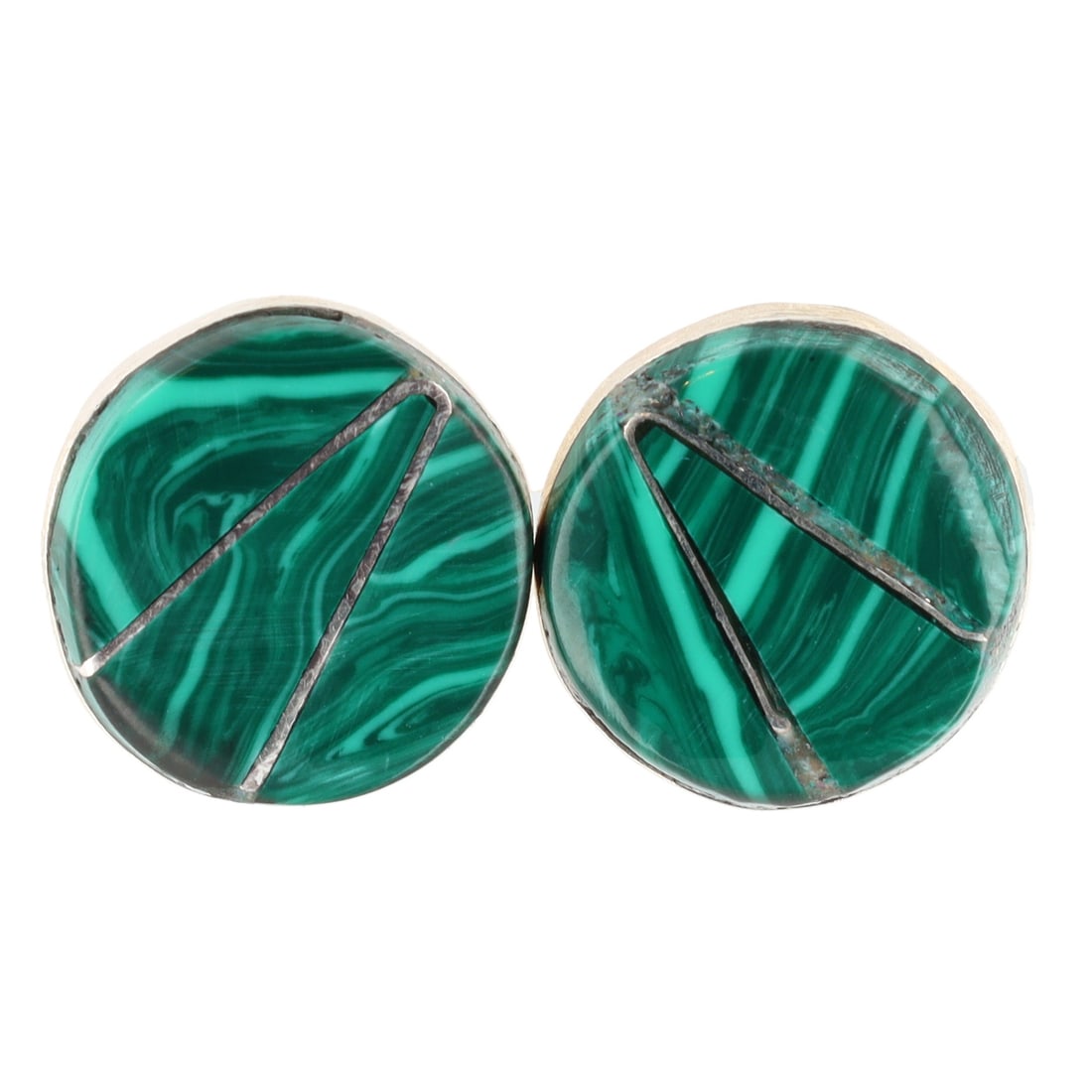 Karen Lalio Zuni Malachite Sterling Inlay Earrings 2g: Karen Lalio Zuni Malachite Sterling Inlay Earrings 2g