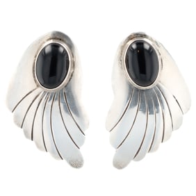 Signed Tommy Navajo Sterling Onyx Earrings 10.5g