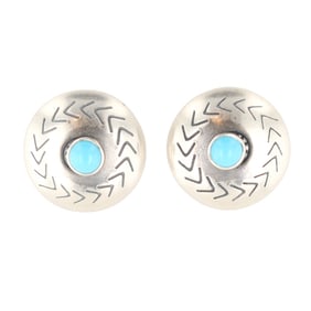 Navajo Sterling Kingman Turquoise Stud Earrings 1g