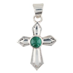 Ervin Hoskie Navajo Sterling Malachite Cross Pendant 3.5g