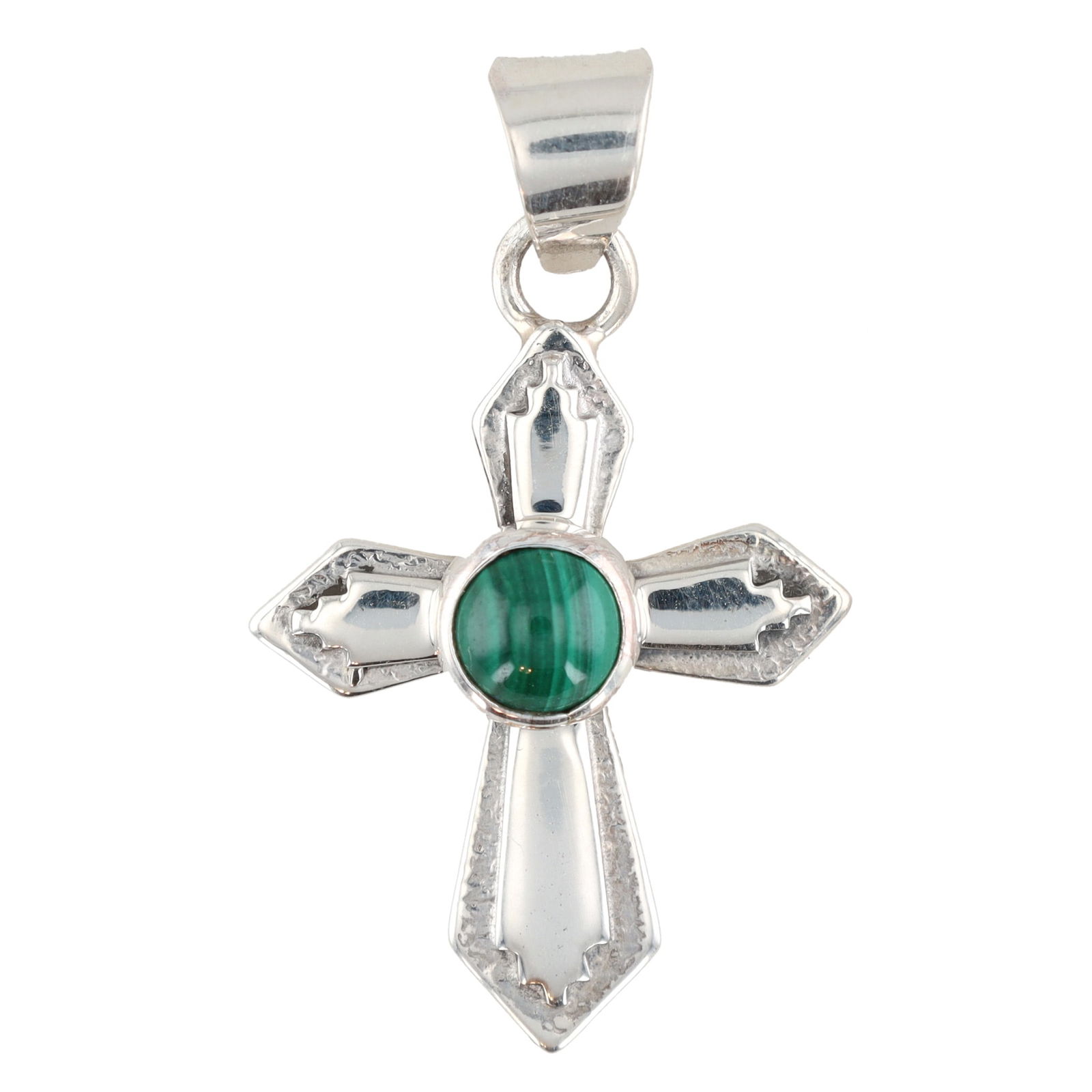 Ervin Hoskie Navajo Sterling Malachite Cross Pendant 3.5g: Ervin Hoskie Navajo Sterling Malachite Cross Pendant 3.5g