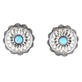 Navajo Sterling Kingman Turquoise Concho Earrings 3g