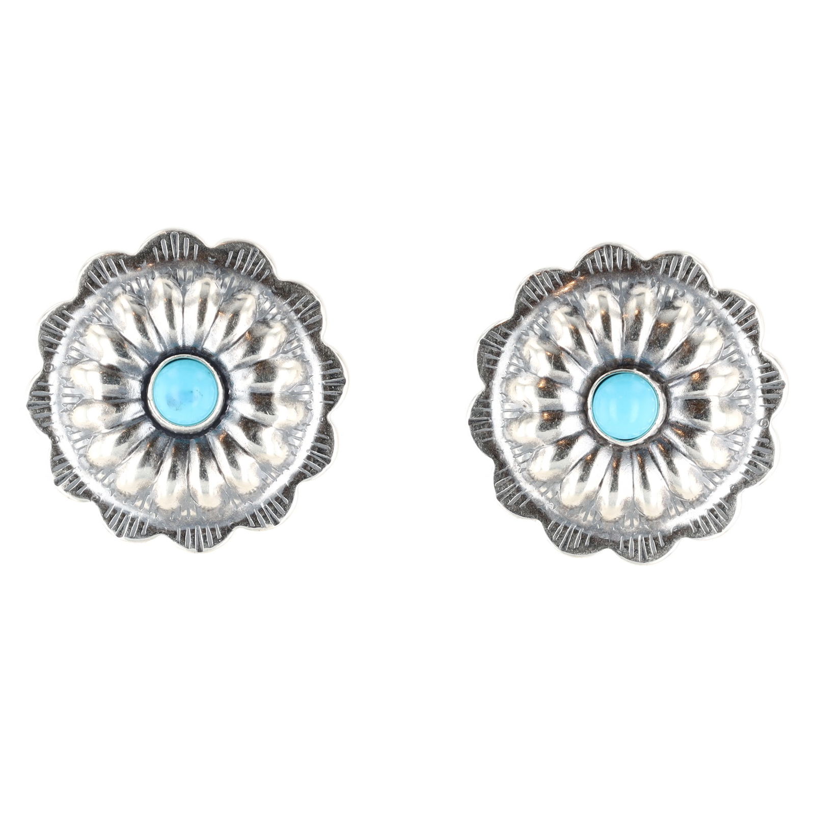 Navajo Sterling Kingman Turquoise Concho Earrings 3g (1 of 3)