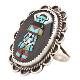 Augustine Rosaline Pinto & Beverly Estate Zuni Shalako Inlay Ring Sz. 8, 10g
