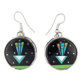 Gilbert Smith Navajo Sterling Multi Stone Inlay Earrings 7.5g