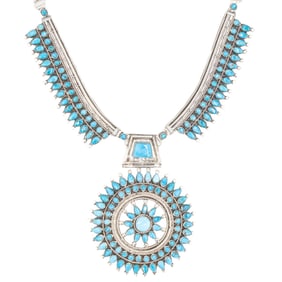 Victor Moses Begay Navajo Sterling Turquoise Cluster Necklace 188g