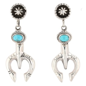 Running Bear Sterling Kingman Turquoise Naja Earrings 12g