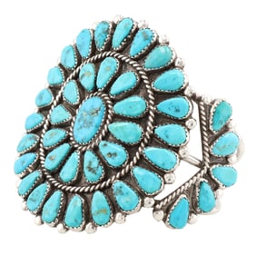 Vintage Navajo Sterling Turquoise Cluster Cuff Bracelet 68g
