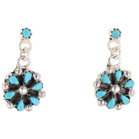 Tricia Leekity Zuni Kingman Turquoise Sterling Earrings 3g