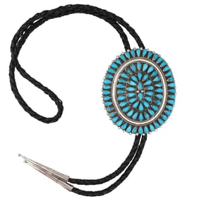 White Hogan Shop Silver Inc Turquoise Sterling Bolo Tie 72g