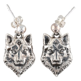 Allen Lee Navajo Sterling Wolf Fetish Earrings 4g