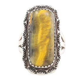 Signed T.S. Navajo Sterling Bumblebee Jasper Ring Sz. 6, 7g