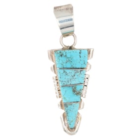 Brandon Etcity Navajo Kingman Turquoise Sterling Pendant 6.5g