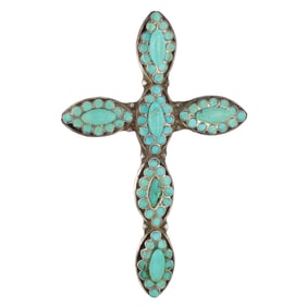 Allison Dishta Zuni Sterling Turquoise Inlay Cross Pendant 14g