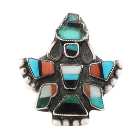 Vintage Zuni Sterling Multi Stone Knifewing Inlay Ring Sz. 6.5, 4.5g