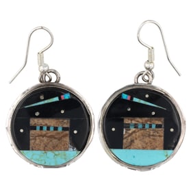 Gilbert Smith Navajo Sterling Pueblo Inlay Earrings 8g