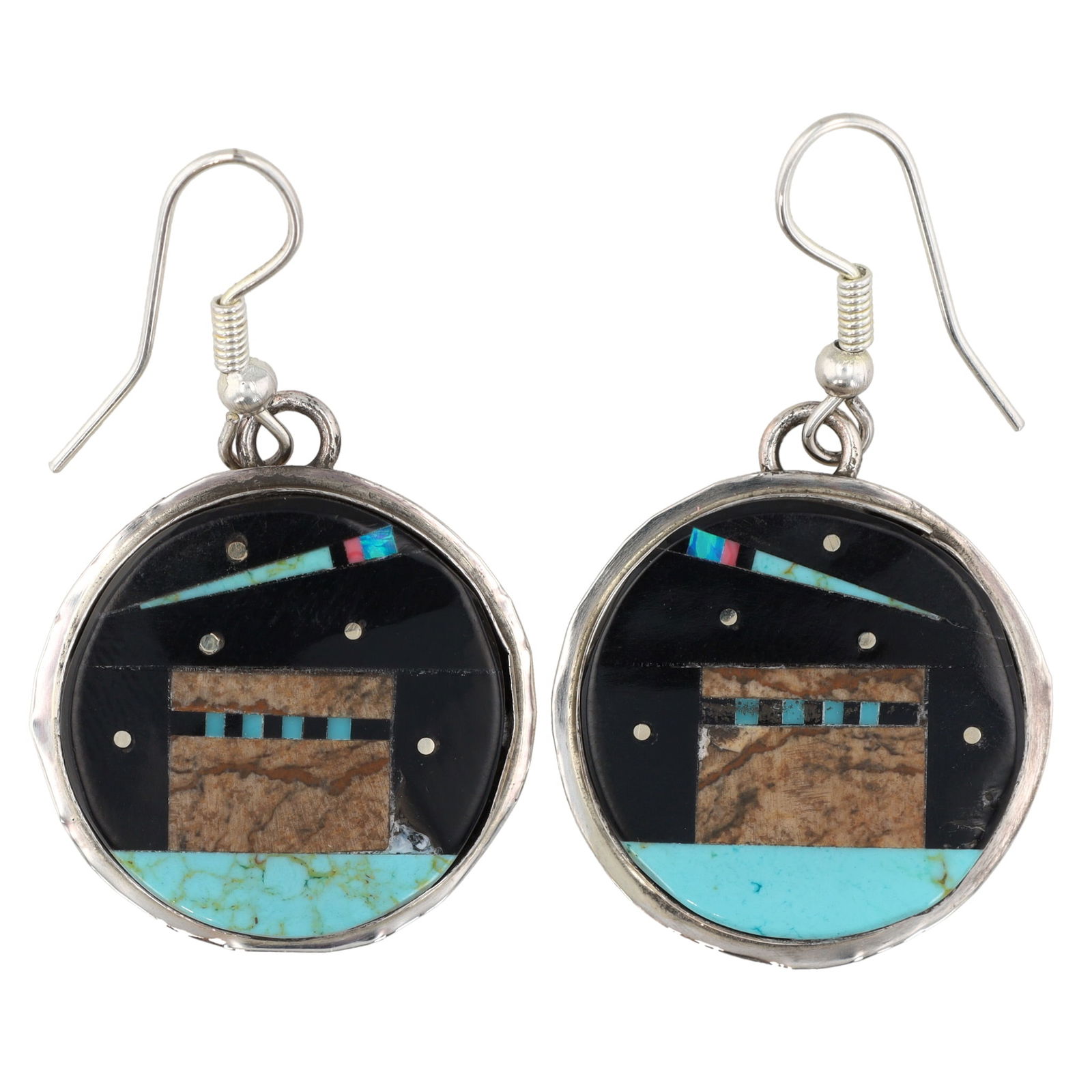 Gilbert Smith Navajo Sterling Pueblo Inlay Earrings 8g (1 of 4)