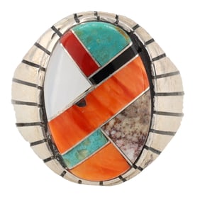 Ray Jack Navajo Sterling Inlay Ring Sz. 9, 11g