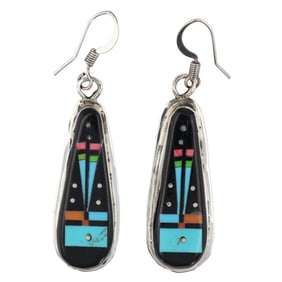 Gilbert Smith Navajo Sterling Kachina Inlay Earrings 6g