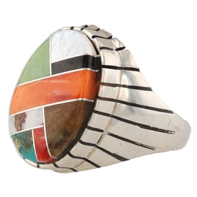 Ray Jack Navajo Sterling Inlay Ring Sz. 8.5, 11g