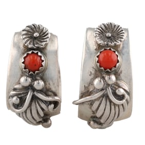 Vintage Navajo Sterling Coral Blossom Earrings 8g