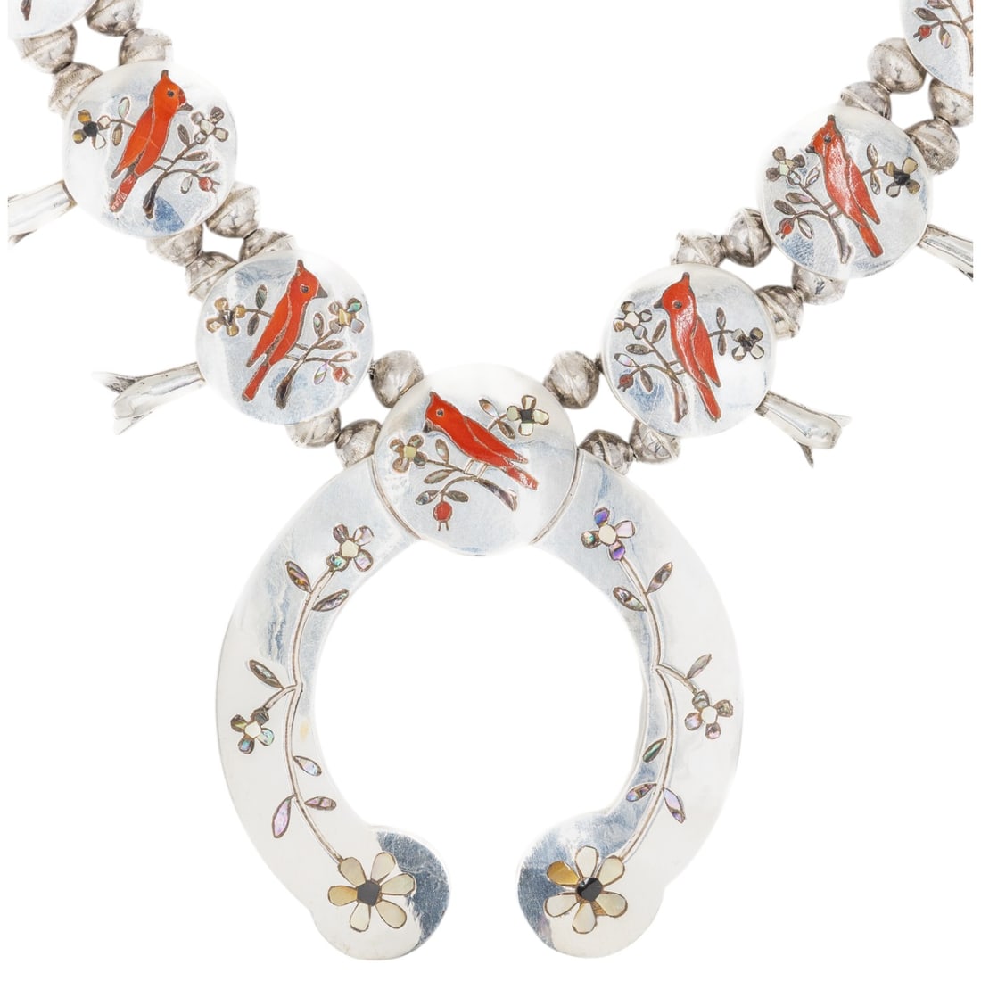 Beautiful Zuni Cardinal Flower Inlay Squash Blossom 161.5g (1 of 7)