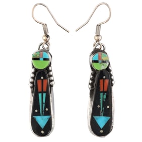 Gilbert Smith Navajo Sterling Kachina Inlay Earrings 6g