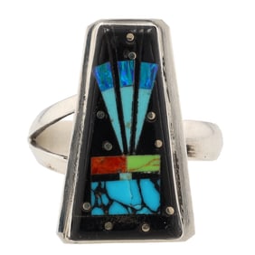 Gilbert Smith Navajo Sterling Inlay Adjustable Ring 4.5g
